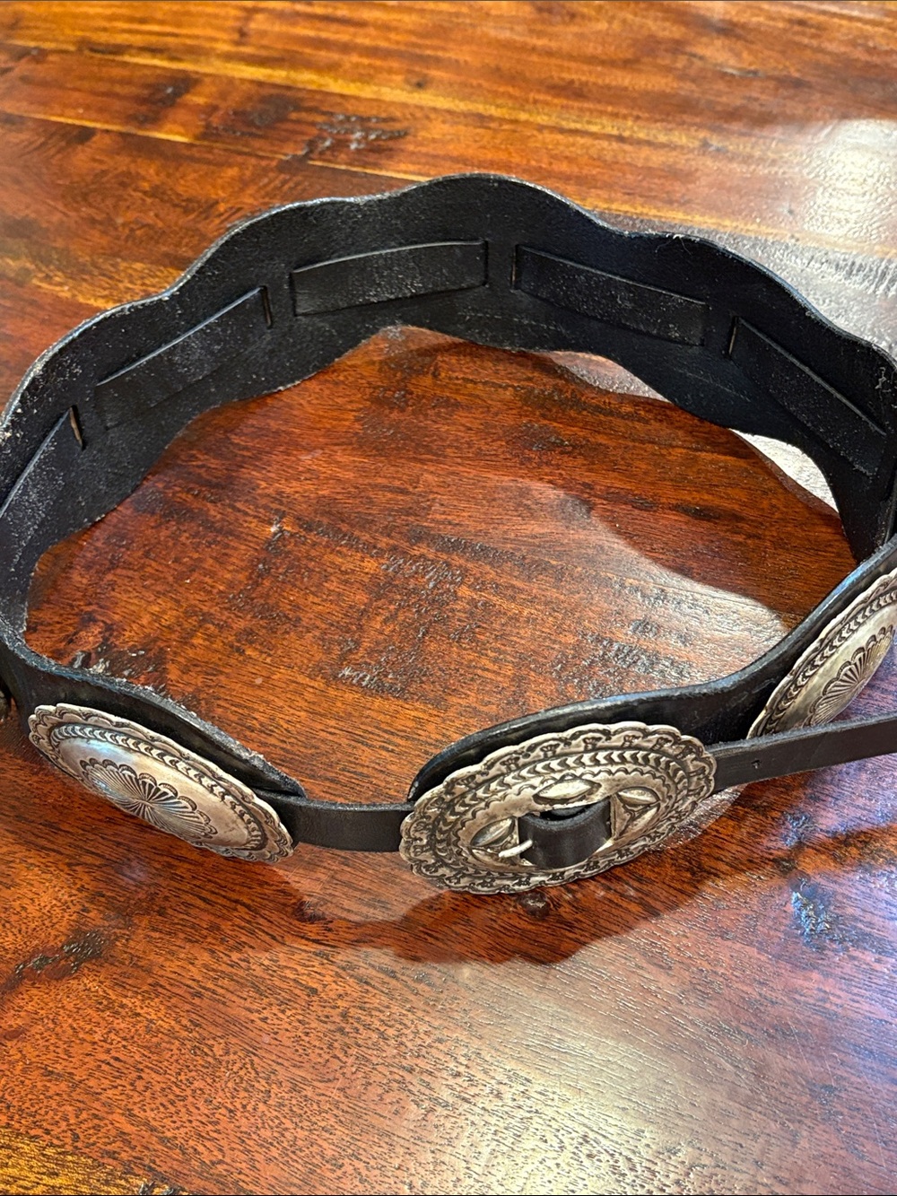 Vintage Ralph Lauren Black Leather Western Concho Belt with Silver Medallions - Picture 5 of 15